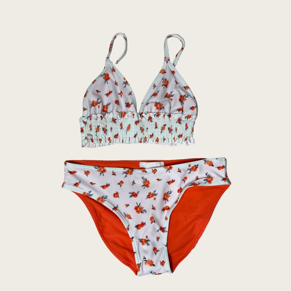 CHLOÉ Girl's 2-Piece Swimsuit White/Orange Size 14 NEW